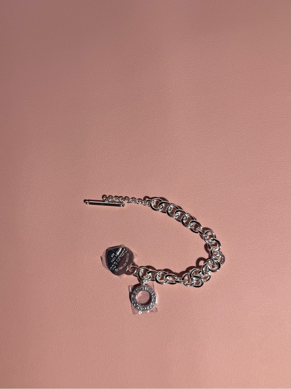 Tiffany Silver Link Bracelet with Heart and Ring Charms